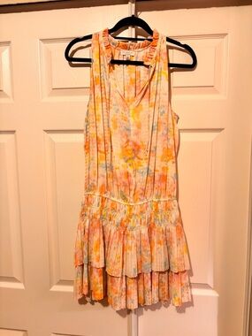 Current Air Pastel Floral Pleated Mini Dress - Pink, Yellow, Blue